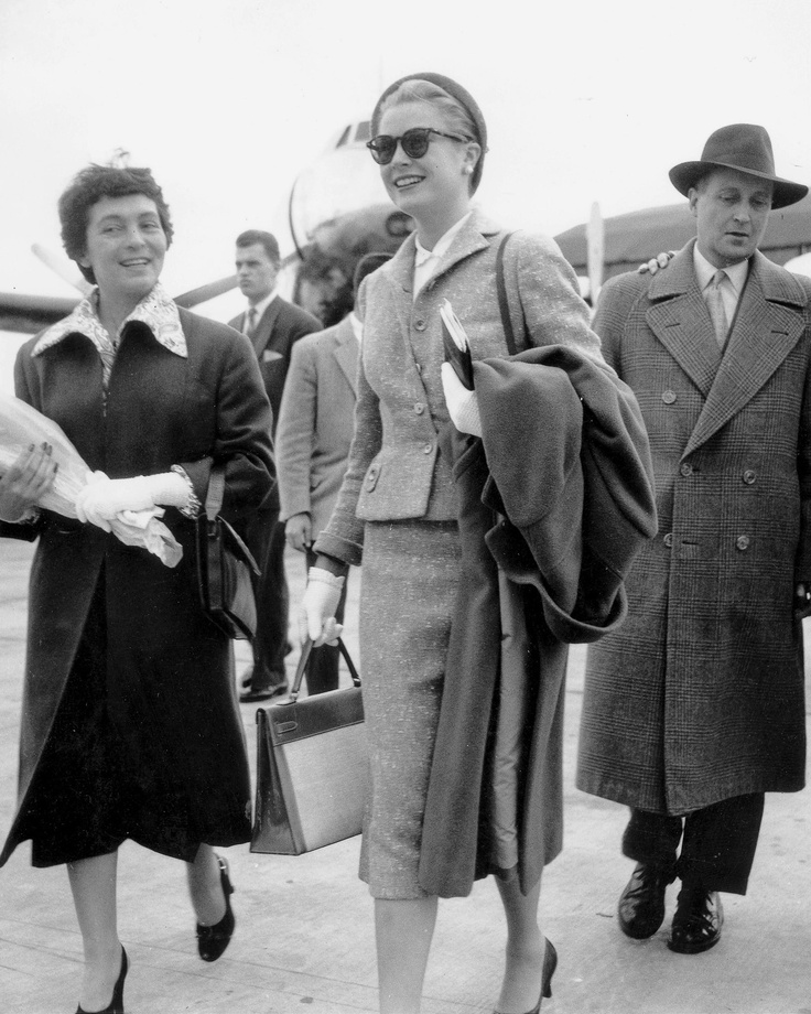 Grace Kelly with Chanel Suit, Holding Hermes Hand Bag, at Orly Airport Photo