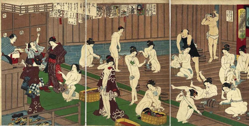 японская гравюра с изображением онсэна