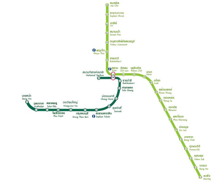 схема Sky Line метро Бангкока