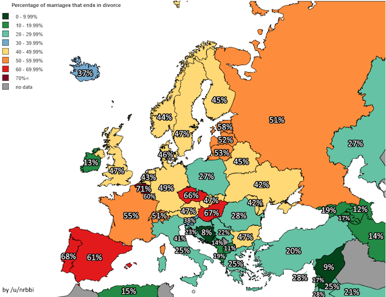 процент разводов в странах Евросоюза