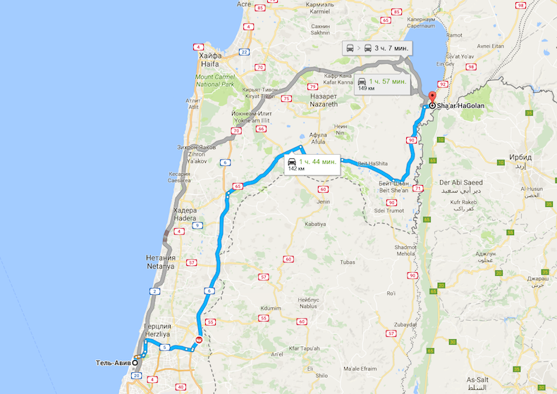 Как добраться? Схема проезда до кибуца Sha'ar HaGolan из Тель-Авива? 